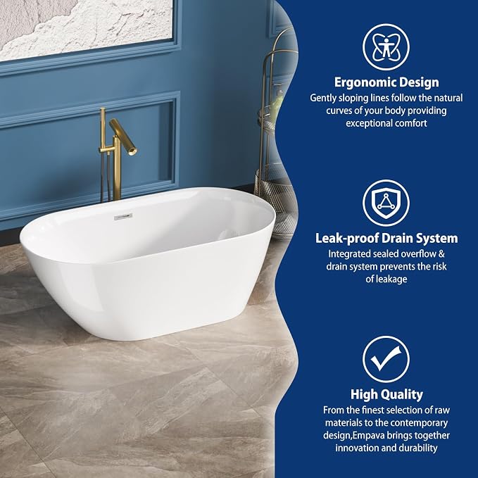 Sarlai 59 Inch Acrylic Freestanding Soaking Bathtub Contemporary Soaking White - Image 7