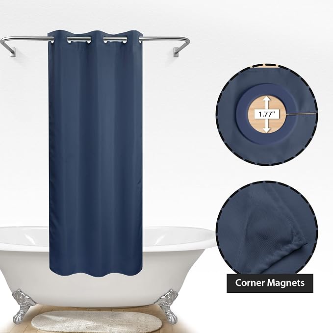 River Dream Stall Size No Hook Navy Blue Shower Curtain Soft Microfiber - Image 5