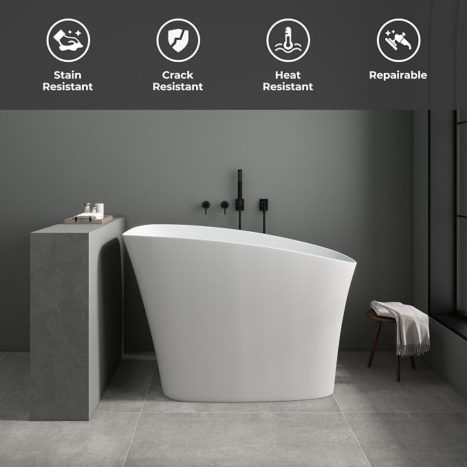 SJ Star&Jane 51" Solid Surface Japanese Soaking Bathtub Stone Resin - Image 3