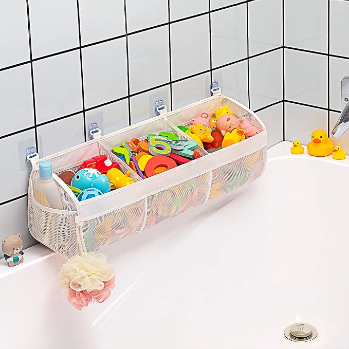 Original 3 Compartment Horizontal Large Openings Bath Toy Organizer by Austion
