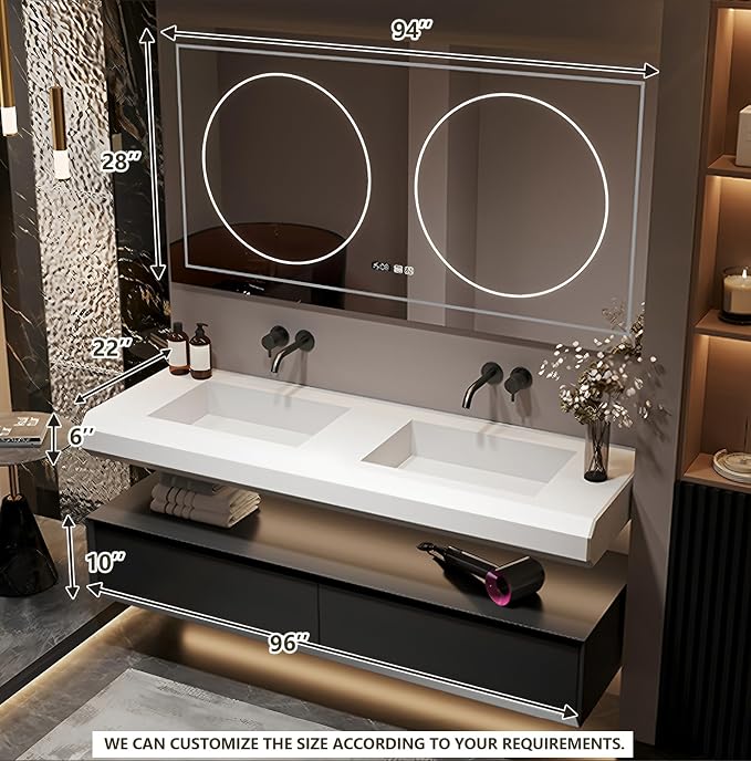 Double Bathroom Vanity with Sink, 96Inch Floating Bathroom Vanities Set - Image 2