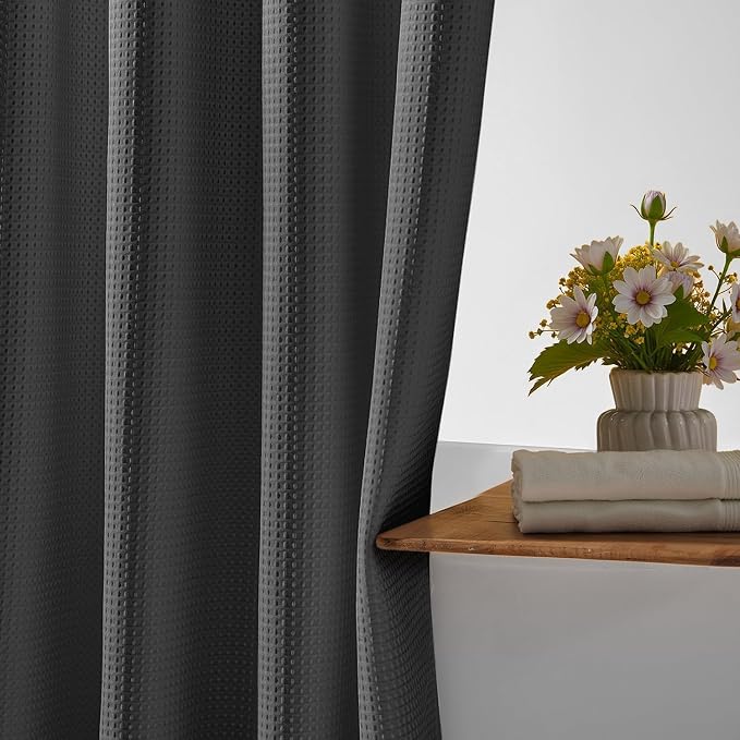 River Dream Heavyweight No Hooks Required Dotted Waffle Weave Shower Curtain - Image 2
