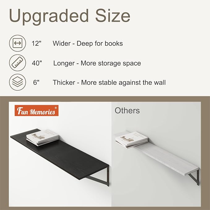 Fun Memories 40 Inch Floating Shelves, 12 Inch Deep Wall Shelf, 40 x 12 - Image 4