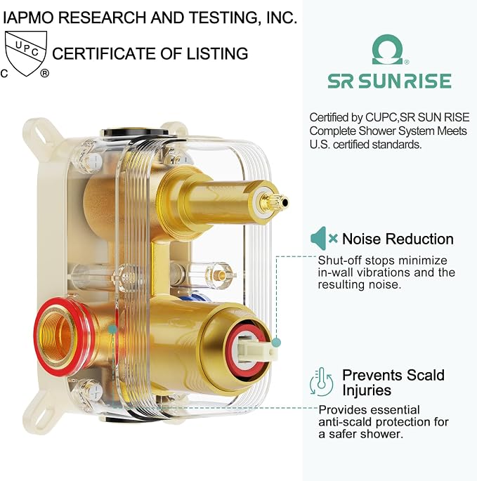 SR SUN RISE 12 Inch Brushed Gold Shower System, Wall-Mount Adjustable 16-Inch - Image 7