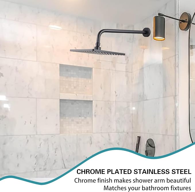 12 Inch Shower Arm with Flange, Stainless Steel 90 Degree Rain Shower Head - Image 3