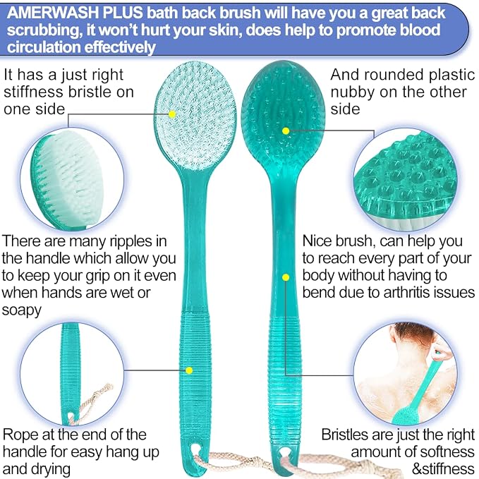 Back Brush for Shower, 14-inch Long Handle Medium Stiff Bristles Bath Scrubber - Image 4