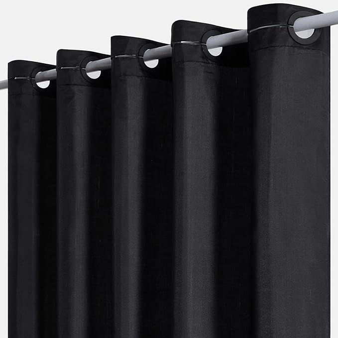 Furlinic Extra Wide No Hook Black Shower Curtain 108x72 Inch, Polyester Fabric by Furlinic
