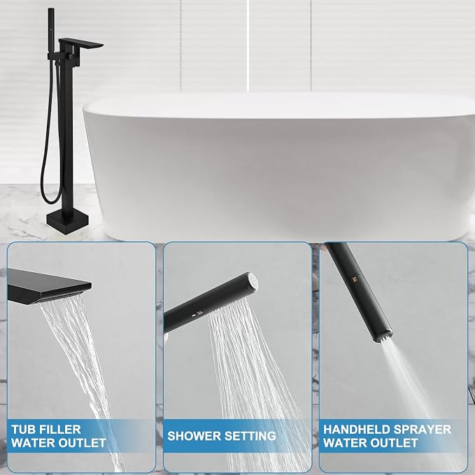 RUMOSE Matte Black Bathtub Filler Freestanding Tub Filler Floor Mount Tub - Image 3