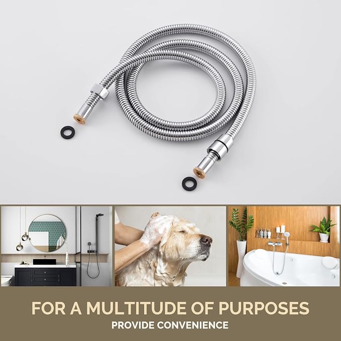 Angle Simple Flexible Shower Hose 59", Stainless Steel Handheld Shower Head - Image 2