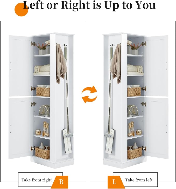 Tall Narrow Storage Cabinet, Wood White Storage Cabinet - Image 5