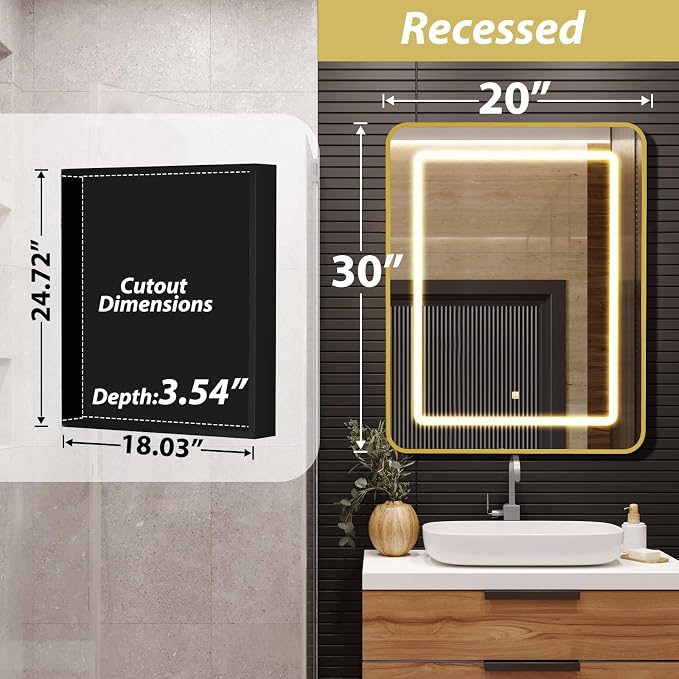 APRILSOUL 20X30 Inch Gold Bathroom Medicine Cabinet - Image 2