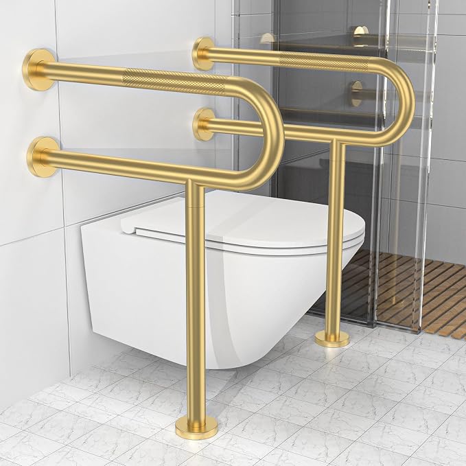 Toilet Support Rail 23.4X 28 Inch, Munzong Anti-Slip Gold Handicap Grab Bar - Image 5