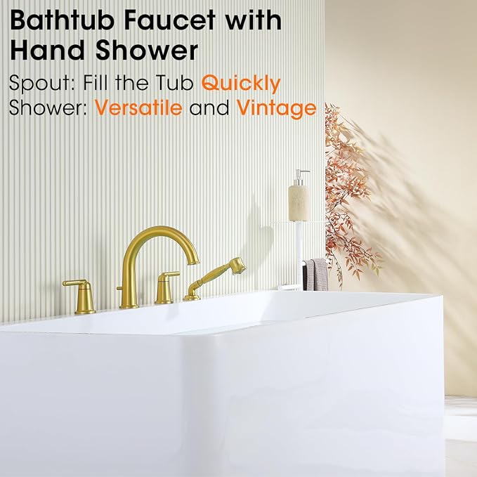 Roman Tub Faucet with Sprayer, Classic Bath Tub Faucet Set with Valve Brass 4 - Image 2