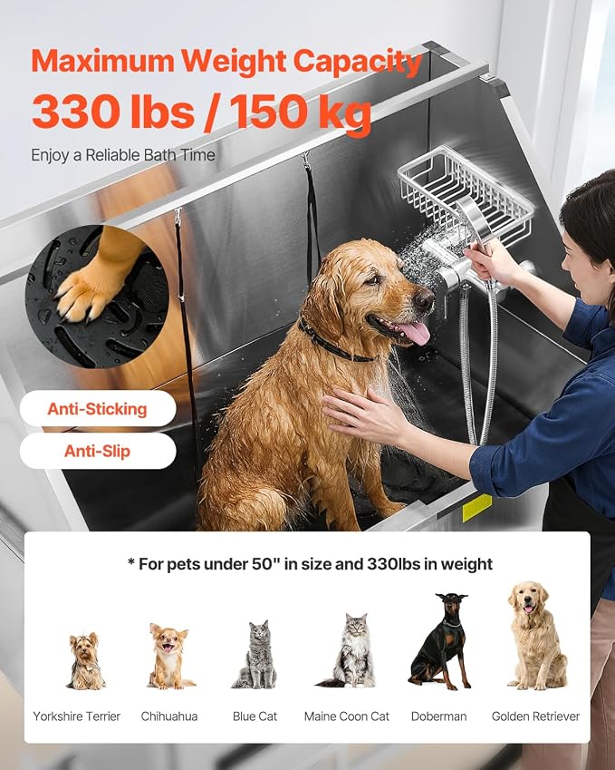 VEVOR Electric Lift Dog Washing Station, 50 inch Professional Stainless Steel - Image 4
