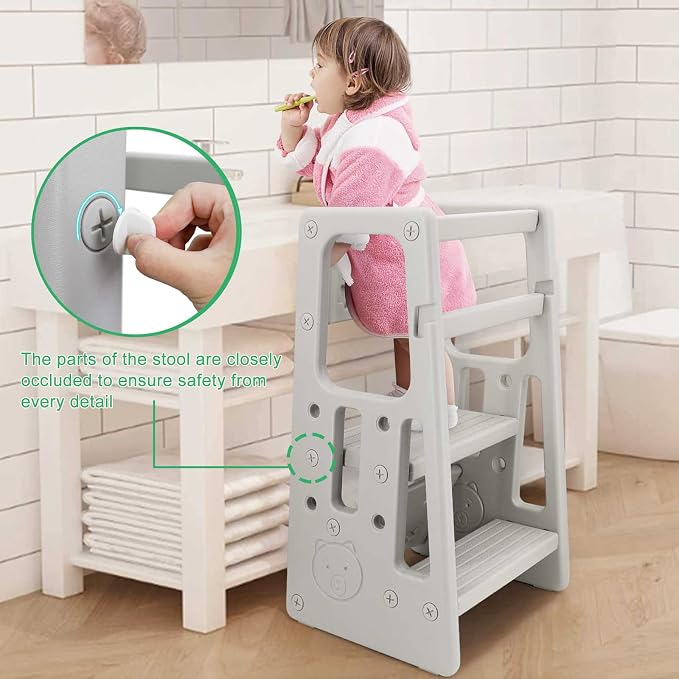 Nursery Kitchen Step Stool w/ 3 Adjustable Heights Toddler Standing Tower Kids - Image 7