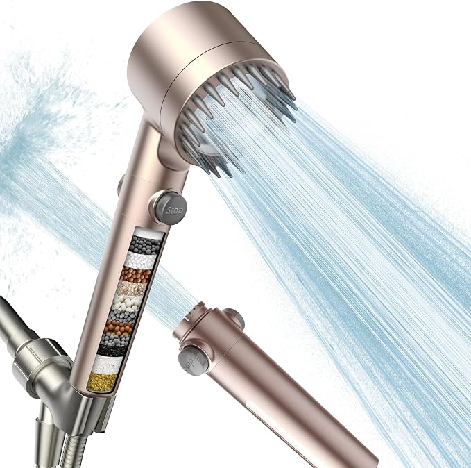 Filtered Shower Head with Handheld, High Pressure Water Flow and Multiple Spray by Sipaote