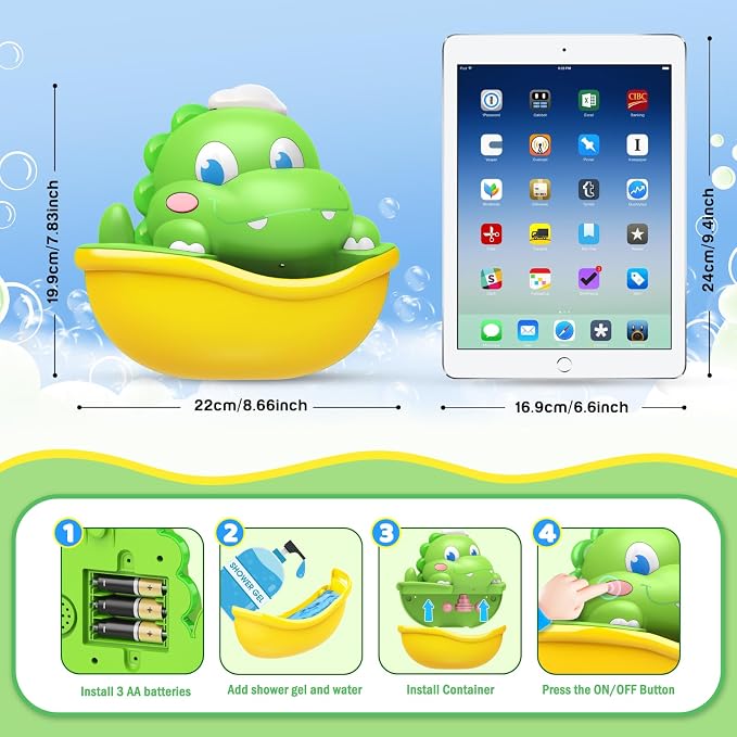 Dinosaur Baby Bath Toys Light Up Bath Bubble Machine - Image 6