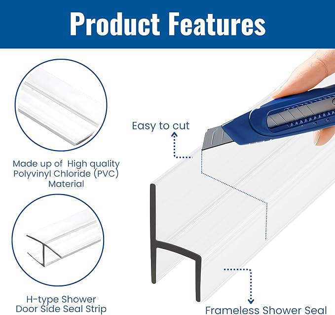 KC Hardware 85 Inch Frameless Shower Door Side Seal Strip, H-Type Glass Shower - Image 2
