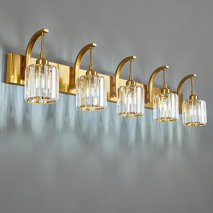 5-Light Crystal Vanity Light, Modern Gold Bathroom Wall Sconce by FDPBY