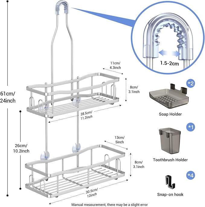Hanging Shower Caddy Bathroom Organizer: Rustproof Shower Shelf Racks Over - Image 6