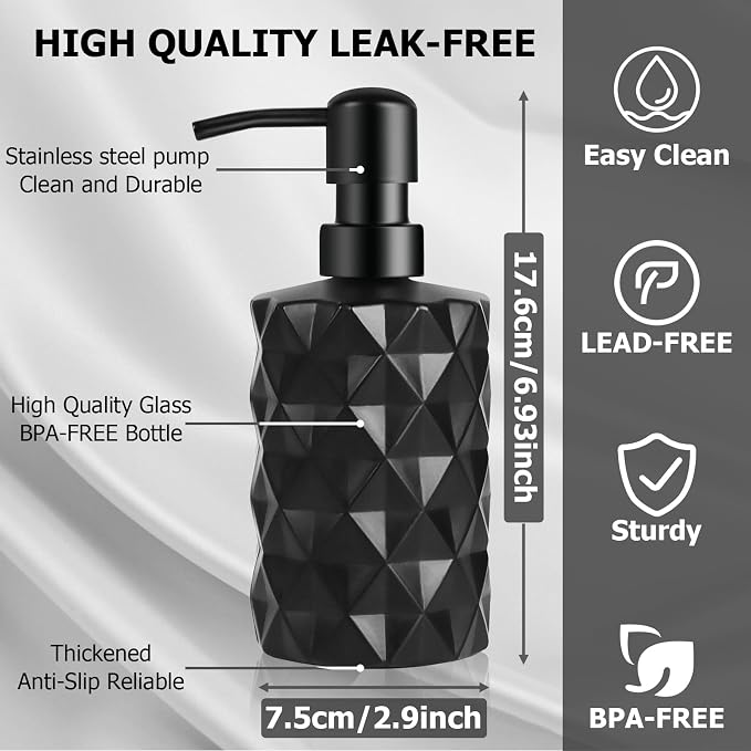 Glass Soap Dispenser with Plastic Pump, 330ml/11oz. Liquid Hand Soap Dispenser - Image 2