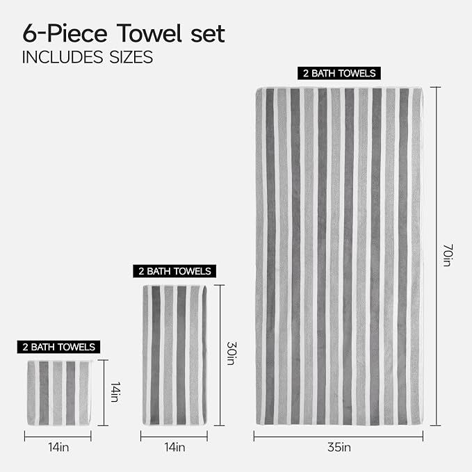 REDKISS Ultra Soft Bath Towel Set 6-Piece 35"x70" | 100% Microfiber, Highly - Image 3