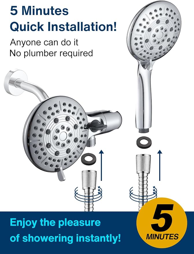 Cobbe 48-Setting High Pressure 3-Way Shower Head Combo, Hand Held Shower & Rain - Image 6