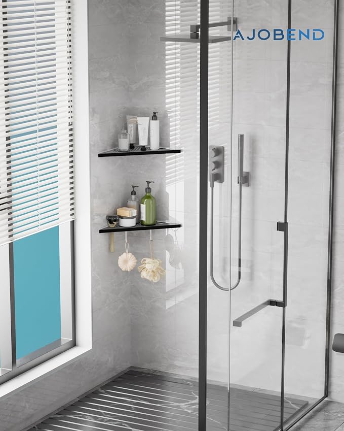 Matte Black Corner Shower Shelves 2-Pack, Grout in Corner Shelf Racks - Image 2