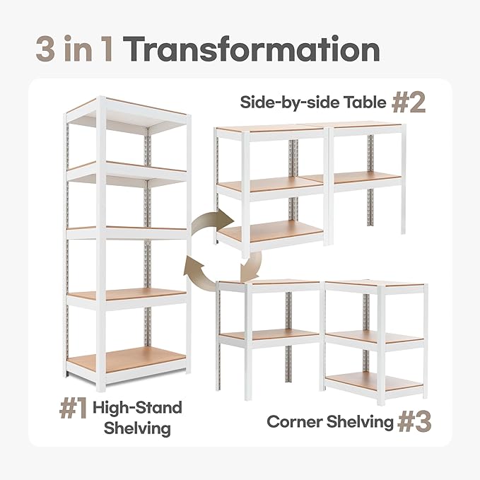 HOMEDANT House 5 Tier Laminated Metal Shelving Unit Adjustable Storage Utility - Image 8