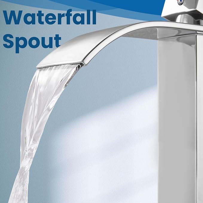 Airuida Tall Bathroom Vessel Faucet Chrome Polish Waterfall Bathroom Single - Image 9