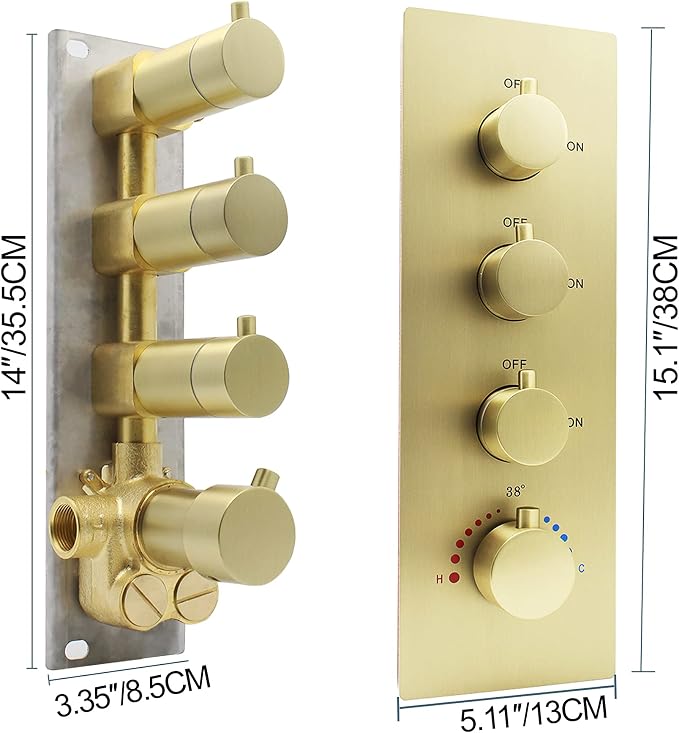 HOMEDEC 3 Function Shower Mixing Valve and Trim Kit, Brushed Gold 3 Ways - Image 6