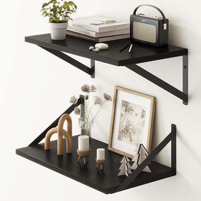 Fun Memories Black Floating Shelves 18 Inch Long, Rustic Floating Shelf by FunMemories