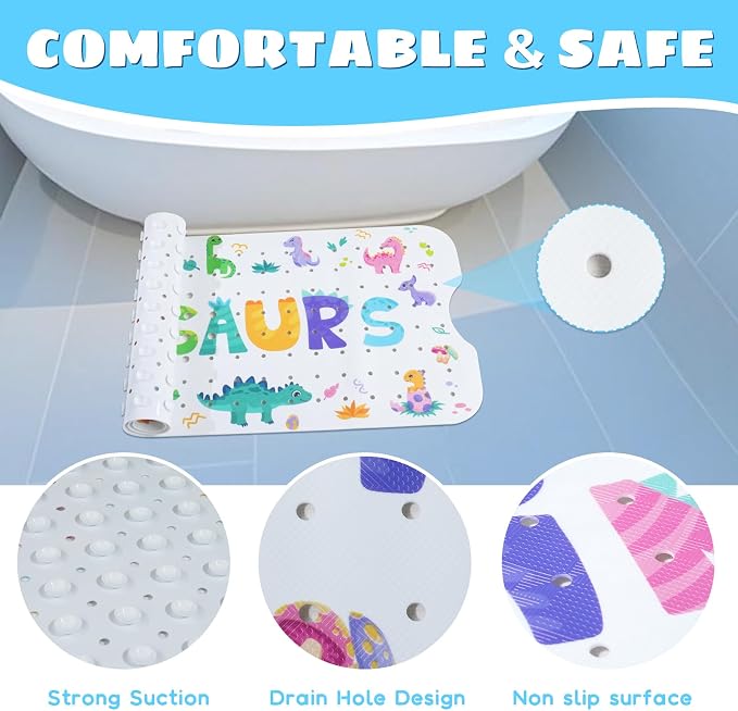 Baby Bath Mat for Tub Non Slip Kids Bathtub Mat Extra Long 40X16 Inch Toddler - Image 4