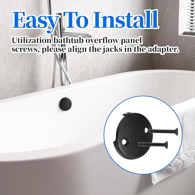 Black Tub Overflow Cover, 3-1/8" Universal Two-Hole Tub Bathtub Drain Cover Two - Image 7