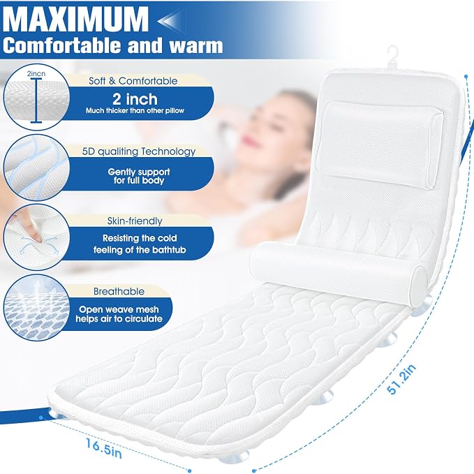 Full Body Bath Pillow for Bathtub, Luxury Thick Bath Cushion for Soaking Tub - Image 3