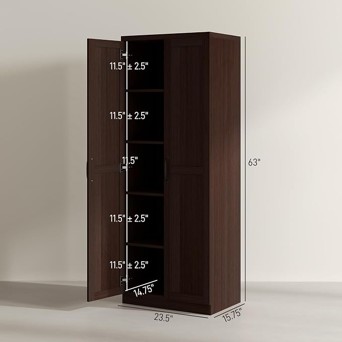 HOMCOM 63" 2-Door Kitchen Pantry, Freestanding Storage Cabinet - Image 3