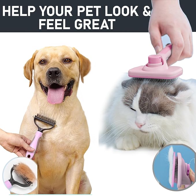 2PCS pet hair removal comb & Dog Brushes & cat brushes & Pet Grooming Rake & - Image 3