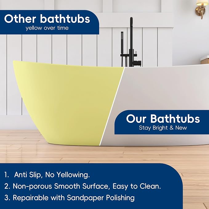 73'' High-back Freestanding Solid Surface Resin Stone Bathtub, Freestanding Tub - Image 7