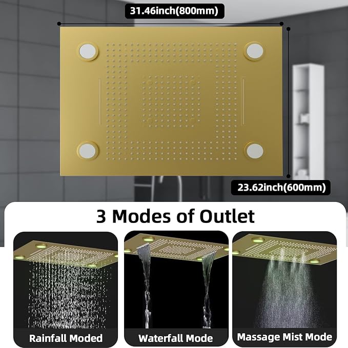 24x32 LED Dual Head Shower System 24"x32" Ceiling Mount Shower Head - Image 3