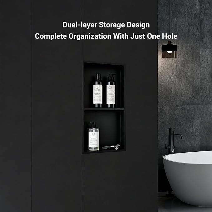 Shower Niche 12x24, Matte Black, No Tile Needed 304 Stainless Steel Recessed - Image 6