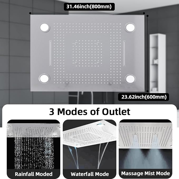 24x32 LED Dual Head Shower System 24"x32" Ceiling Mount Shower Head - Image 5