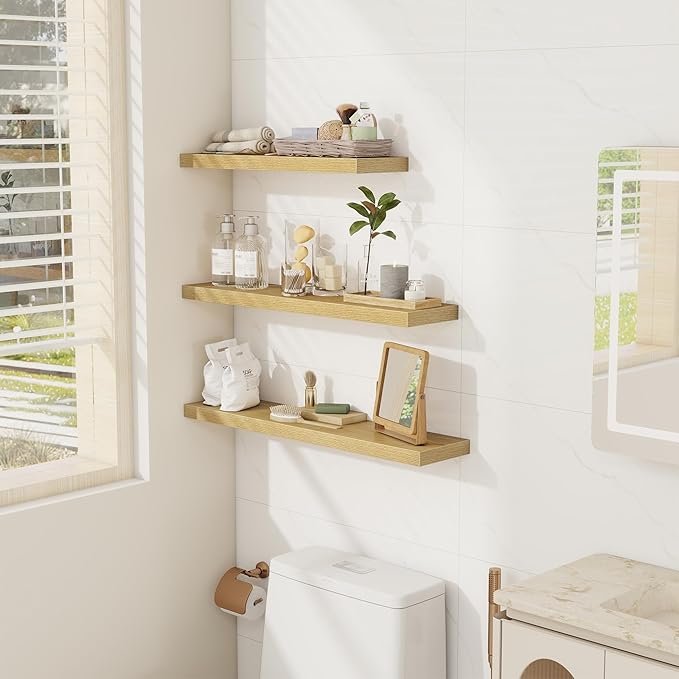 Fun Memories 32 Inch Floating Shelves Wall Shelf Set of 3, Rustic Farmhouse - Image 6