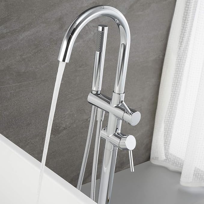 Freestanding Bathtub Faucet Tub Filler Faucets Chrome Floor Mounted Brass - Image 4