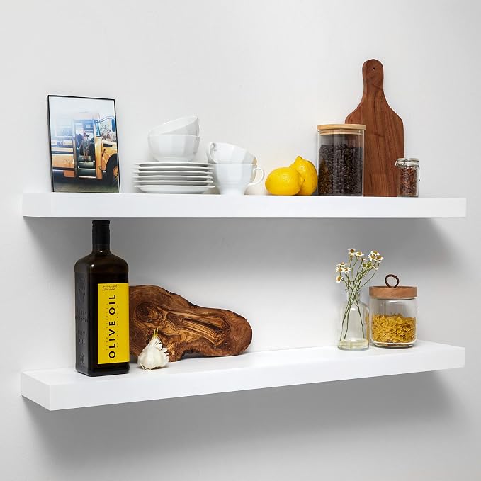 Homeforia White Floating Shelves 36 inch, High End Solid Real Wood 36inch by Homeforia