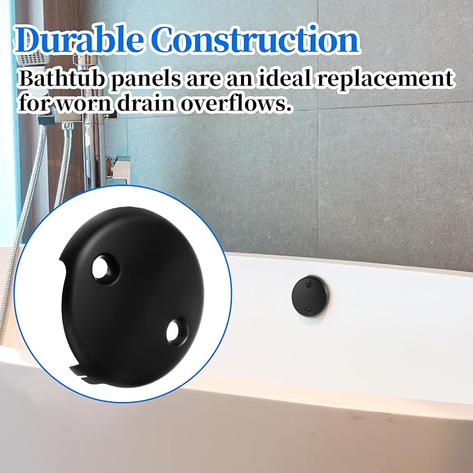 Black Tub Overflow Cover, 3-1/8" Universal Two-Hole Tub Bathtub Drain Cover Two - Image 5