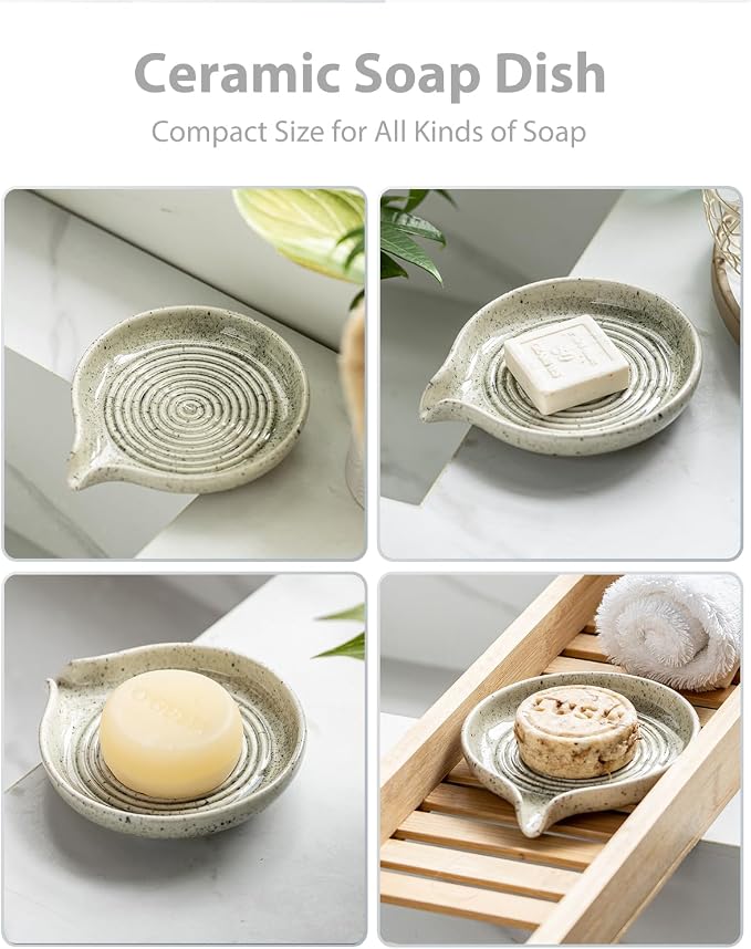 Soap Dish with Self-Draining Design, Ceramic Soap Holder with Drain Spout Soap - Image 5