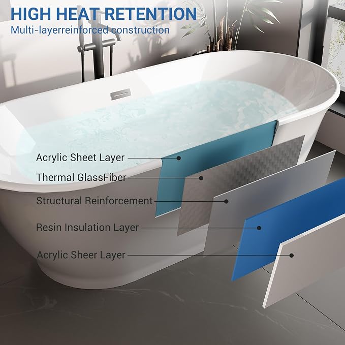Freestanding Bath Tub 67 Inch Acrylic Oval Soaking Tub – Extra Large - Image 7
