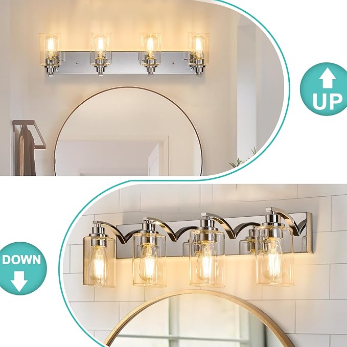 4-Light Bathroom Light Fixtures Modern Chrome Vanity Lights - Image 7