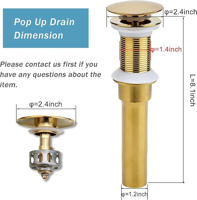 Bathroom Sink Drain, 5 Pack Gold Drain Stopper Bathroom Sink Without Overflow - Image 2