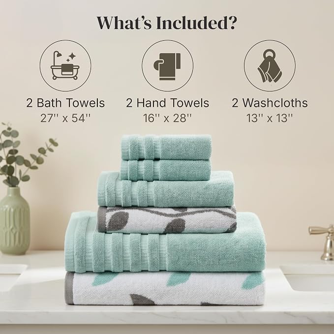 Modern Threads Organic Vines 6-Piece 100% Cotton Towel Set – Yarn Dyed Jacquard - Image 3